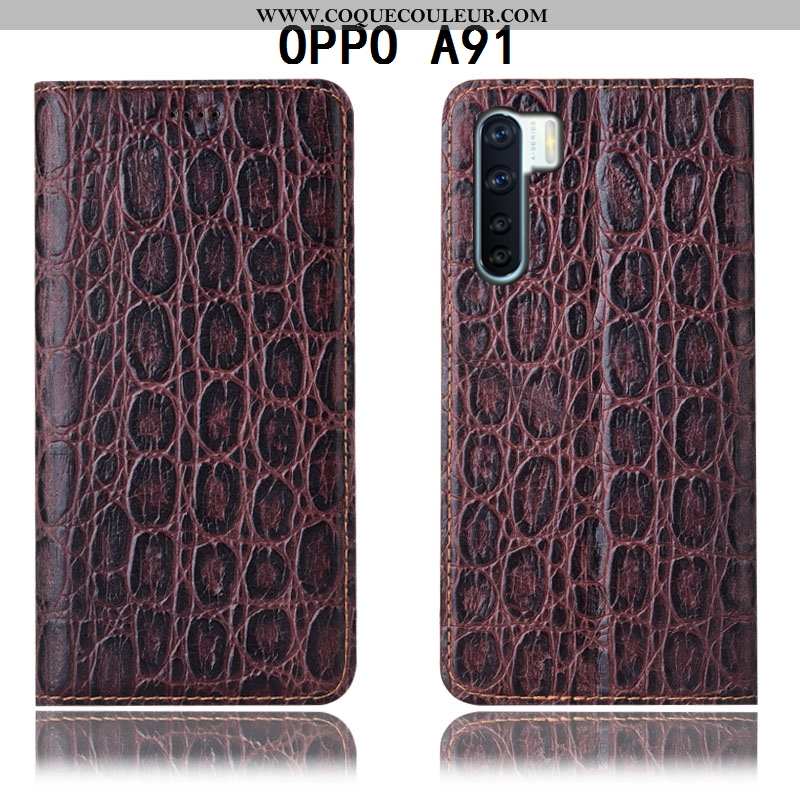 Coque Oppo A91 Cuir Véritable Tout Compris Téléphone Portable, Housse Oppo A91 Modèle Fleurie Étui M