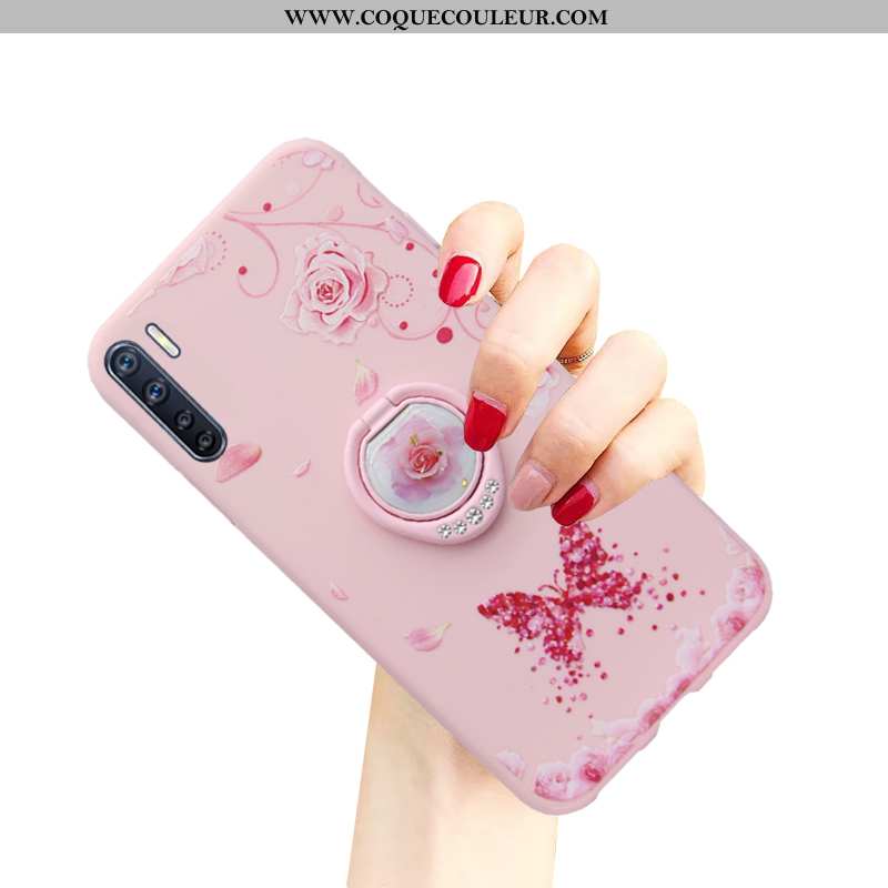 Housse Oppo A91 Protection Fluide Doux Tendance, Étui Oppo A91 Délavé En Daim Net Rouge Rose