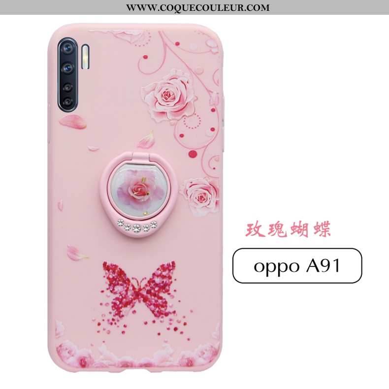 Housse Oppo A91 Protection Fluide Doux Tendance, Étui Oppo A91 Délavé En Daim Net Rouge Rose