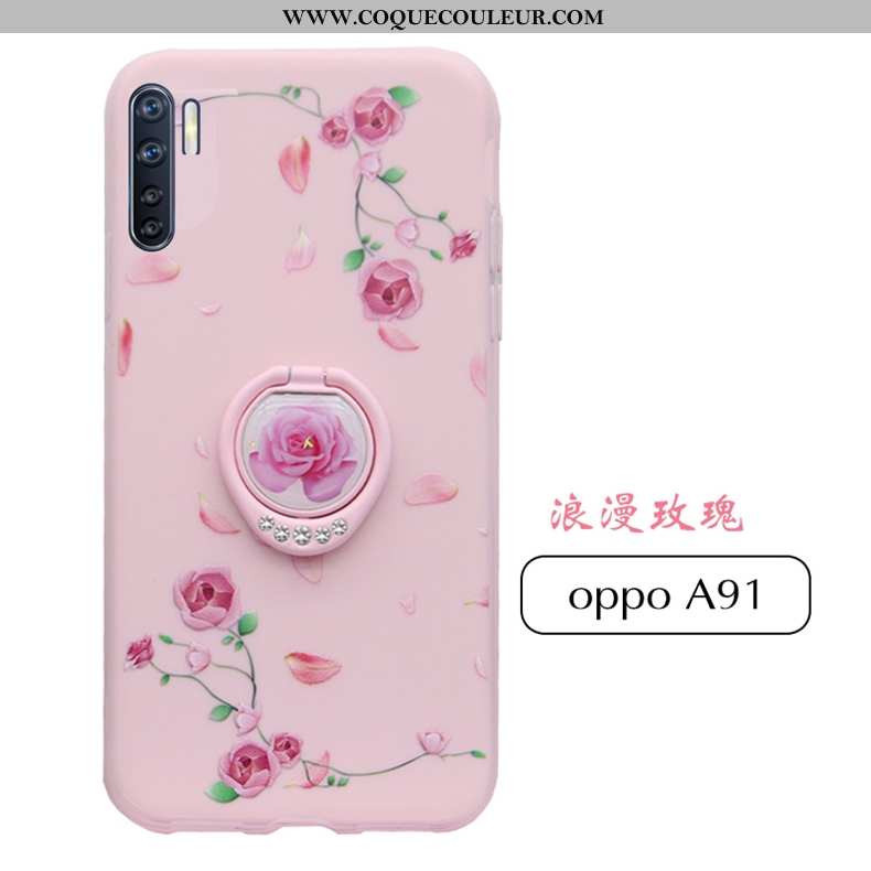 Housse Oppo A91 Protection Fluide Doux Tendance, Étui Oppo A91 Délavé En Daim Net Rouge Rose