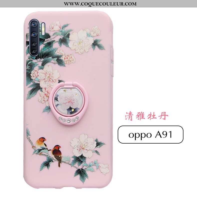 Housse Oppo A91 Protection Fluide Doux Tendance, Étui Oppo A91 Délavé En Daim Net Rouge Rose