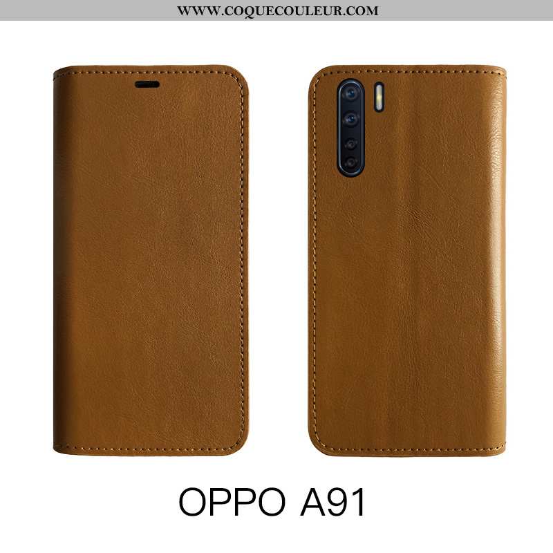 Coque Oppo A91 Cuir Véritable Étui Housse, Housse Oppo A91 Cuir Incassable Marron