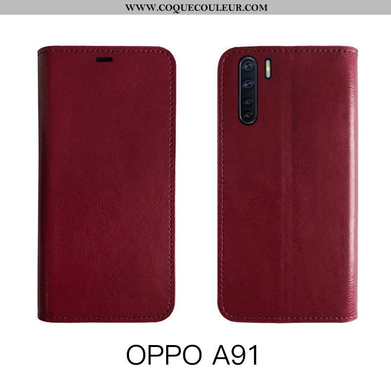 Coque Oppo A91 Cuir Véritable Étui Housse, Housse Oppo A91 Cuir Incassable Marron