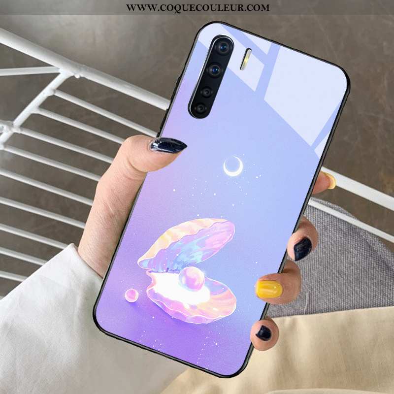 Housse Oppo A91 Verre Tendance Difficile, Étui Oppo A91 Dessin Animé Cœur Violet