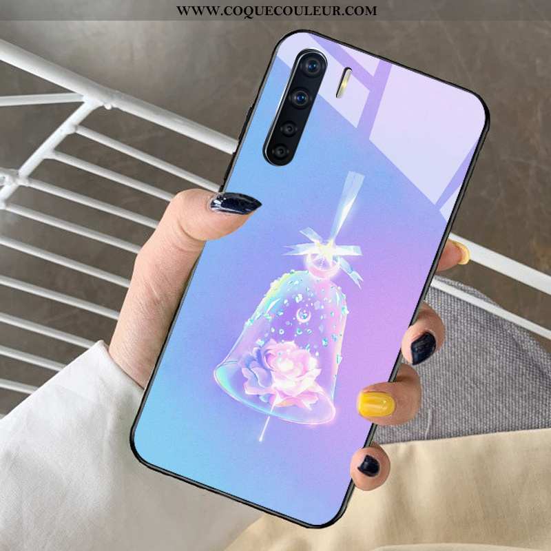 Housse Oppo A91 Verre Tendance Difficile, Étui Oppo A91 Dessin Animé Cœur Violet