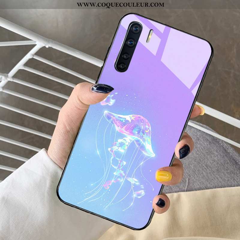 Housse Oppo A91 Verre Tendance Difficile, Étui Oppo A91 Dessin Animé Cœur Violet