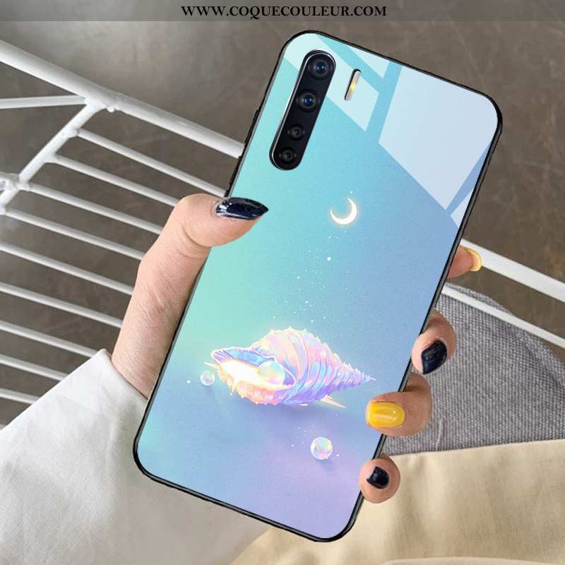 Housse Oppo A91 Verre Tendance Difficile, Étui Oppo A91 Dessin Animé Cœur Violet