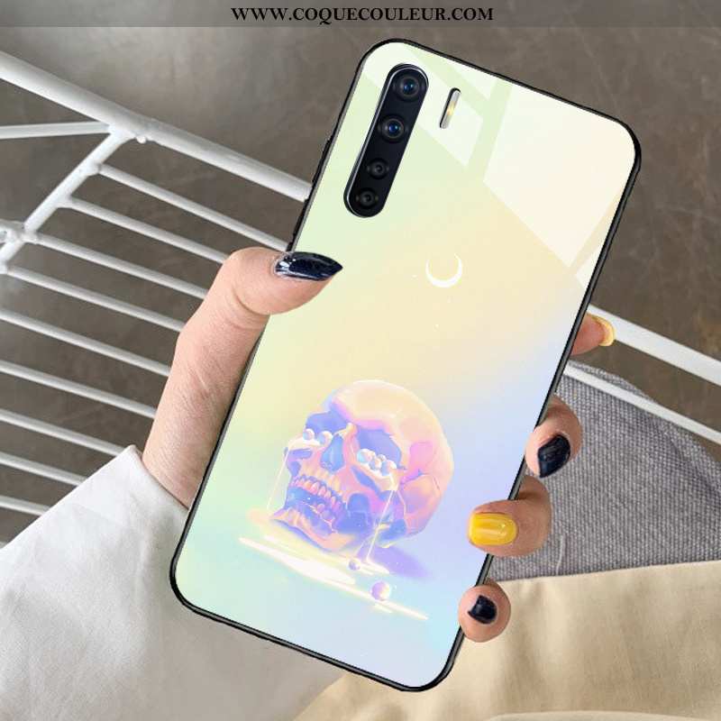 Housse Oppo A91 Verre Tendance Difficile, Étui Oppo A91 Dessin Animé Cœur Violet