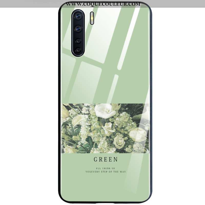 Housse Oppo A91 Verre Tout Compris Coque, Étui Oppo A91 Téléphone Portable Vert Verte