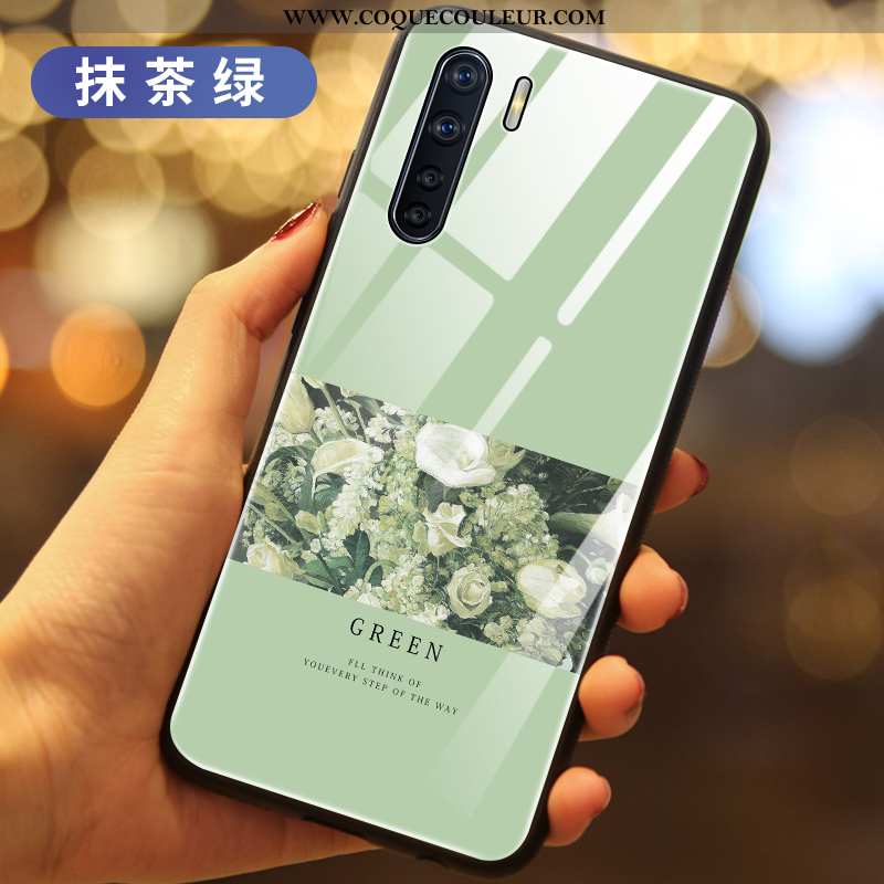 Housse Oppo A91 Verre Tout Compris Coque, Étui Oppo A91 Téléphone Portable Vert Verte