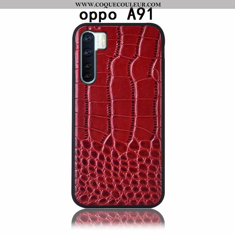Housse Oppo A91 Protection Coque Couvercle Arrière, Étui Oppo A91 Cuir Véritable Incassable Marron