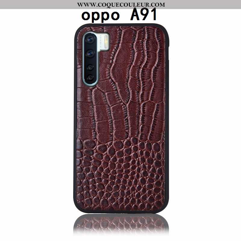 Housse Oppo A91 Protection Coque Couvercle Arrière, Étui Oppo A91 Cuir Véritable Incassable Marron