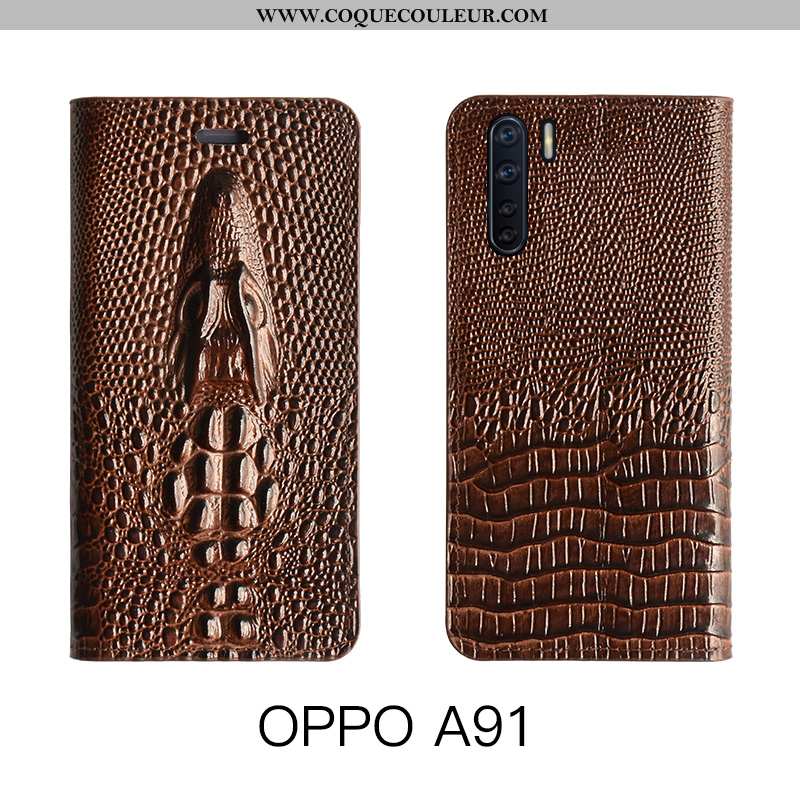 Étui Oppo A91 Protection Cuir Luxe, Coque Oppo A91 Luxe Housse Jaune