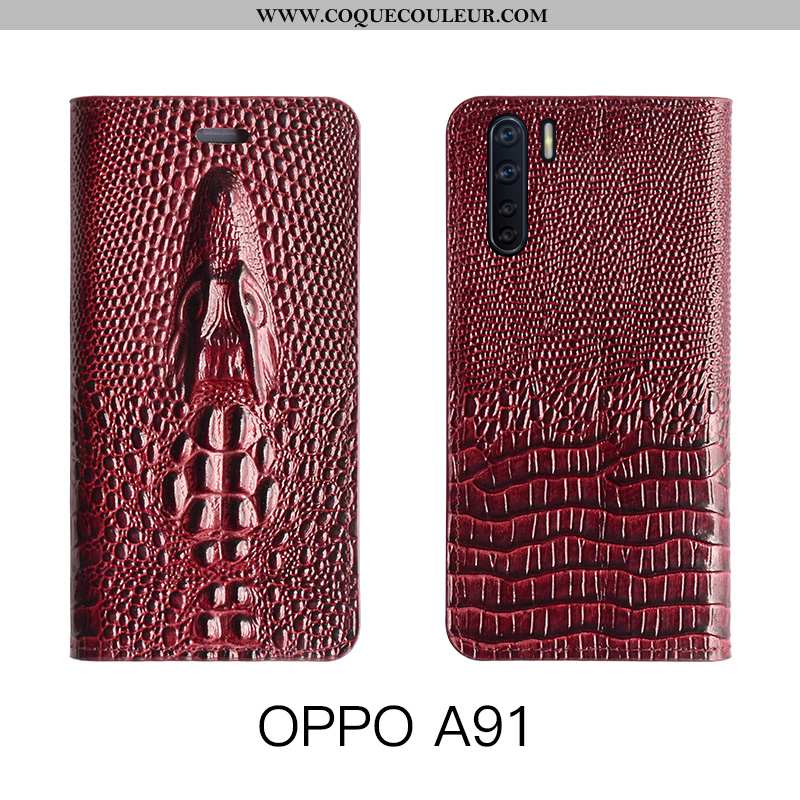 Étui Oppo A91 Protection Cuir Luxe, Coque Oppo A91 Luxe Housse Jaune
