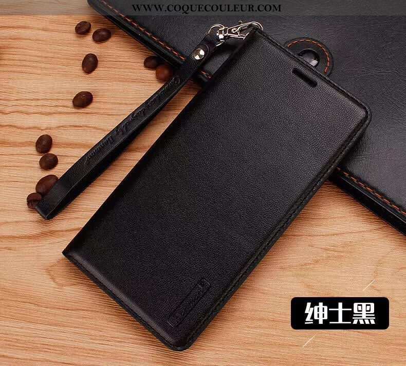 Coque Oppo A91 Cuir Véritable Noir, Housse Oppo A91 Protection Étui Noir