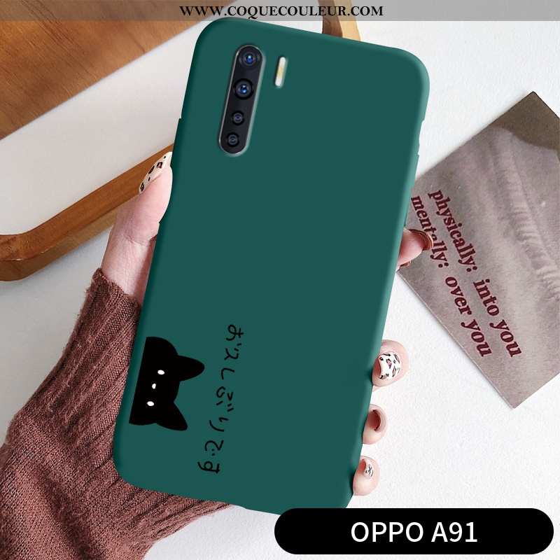 Étui Oppo A91 Délavé En Daim Silicone Noir, Coque Oppo A91 Créatif Tout Compris Verte