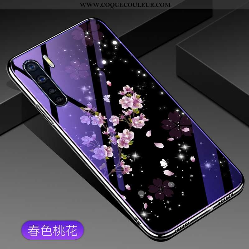 Coque Oppo A91 Protection Étui Violet, Housse Oppo A91 Verre Créatif Violet