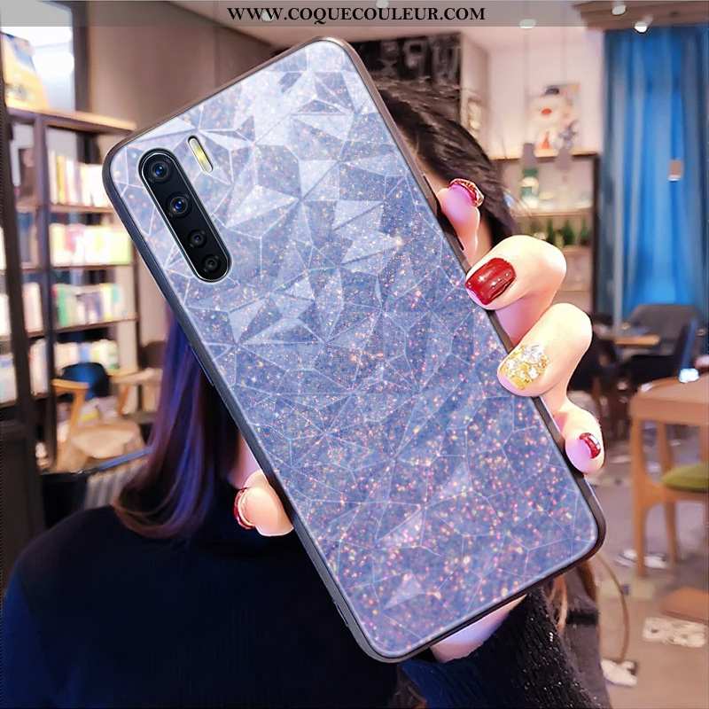 Coque Oppo A91 Protection Étui, Housse Oppo A91 Tendance Losange Bleu