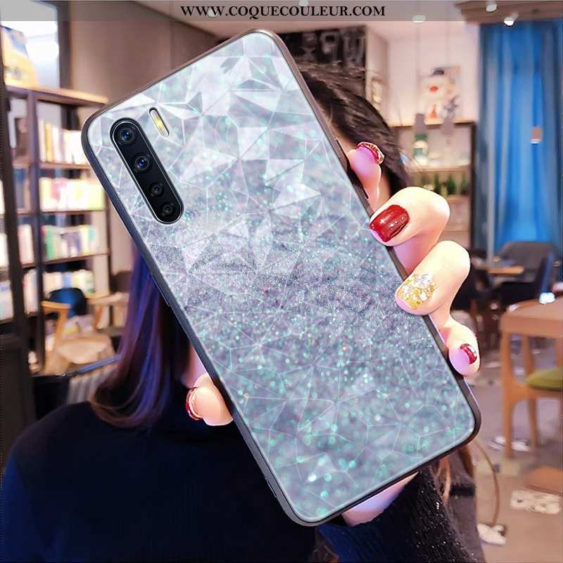 Coque Oppo A91 Protection Étui, Housse Oppo A91 Tendance Losange Bleu