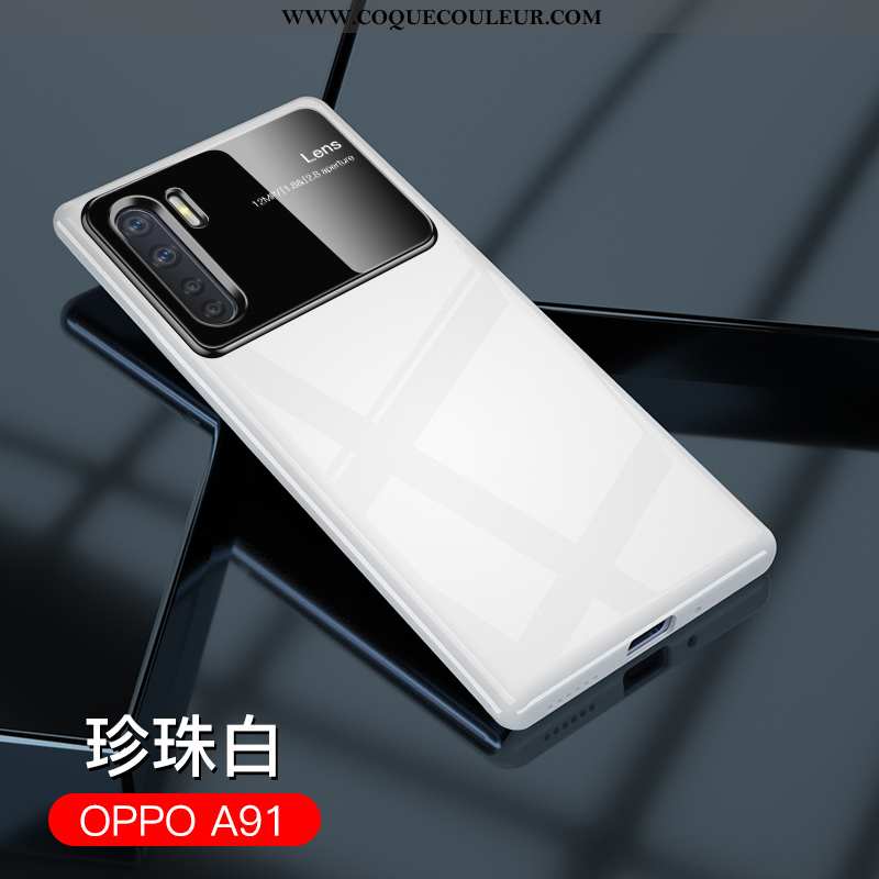 Étui Oppo A91 Verre Téléphone Portable Nouveau, Coque Oppo A91 Personnalité Blanc Blanche