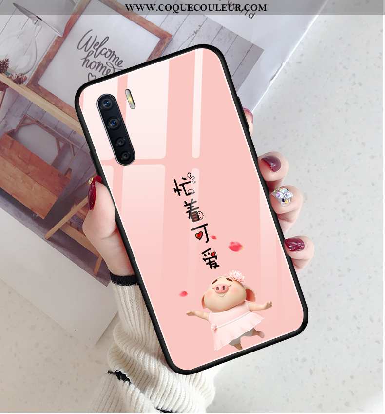 Coque Oppo A91 Verre Ultra Incassable, Housse Oppo A91 Ornements Suspendus Rose