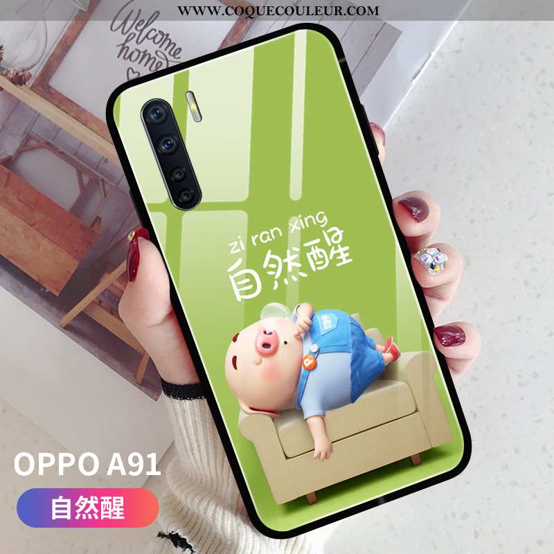 Coque Oppo A91 Verre Ultra Incassable, Housse Oppo A91 Ornements Suspendus Rose