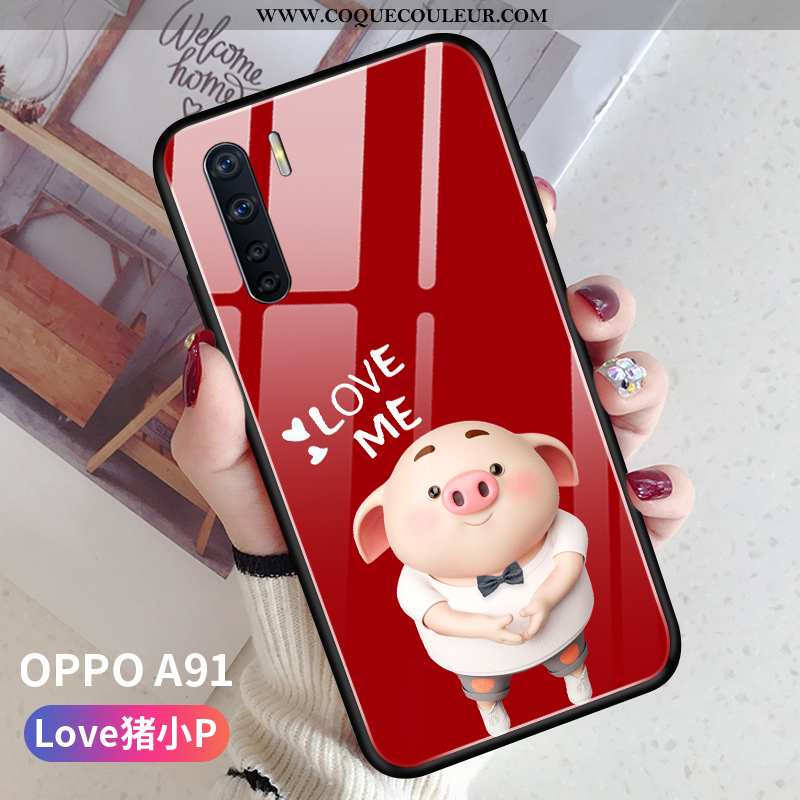 Coque Oppo A91 Verre Ultra Incassable, Housse Oppo A91 Ornements Suspendus Rose