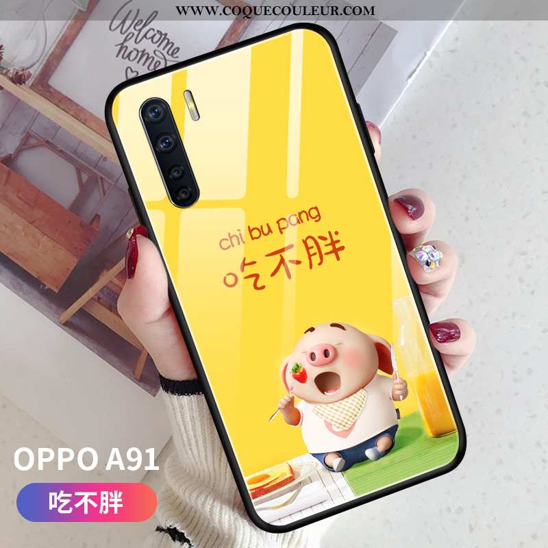 Coque Oppo A91 Verre Ultra Incassable, Housse Oppo A91 Ornements Suspendus Rose