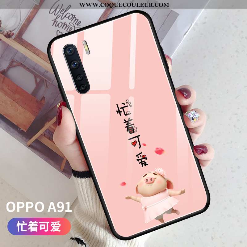 Coque Oppo A91 Verre Ultra Incassable, Housse Oppo A91 Ornements Suspendus Rose