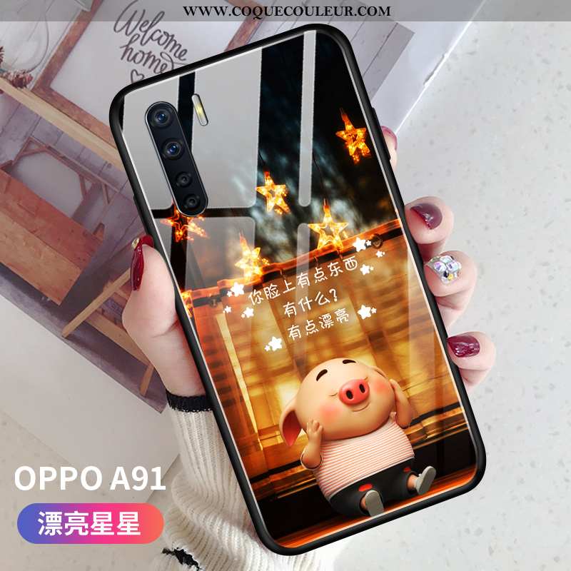 Coque Oppo A91 Verre Ultra Incassable, Housse Oppo A91 Ornements Suspendus Rose