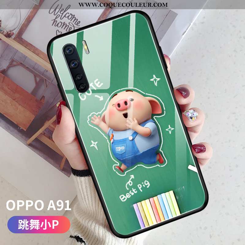 Coque Oppo A91 Verre Ultra Incassable, Housse Oppo A91 Ornements Suspendus Rose