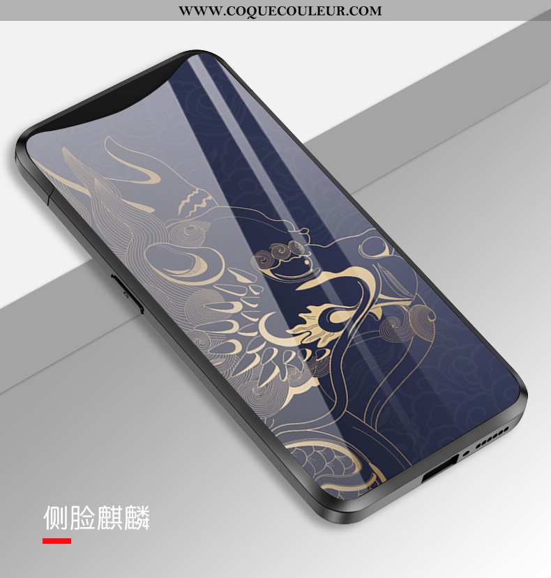 Étui Oppo Find X Verre Protection Incassable, Coque Oppo Find X Personnalité Tendance Bleu Foncé