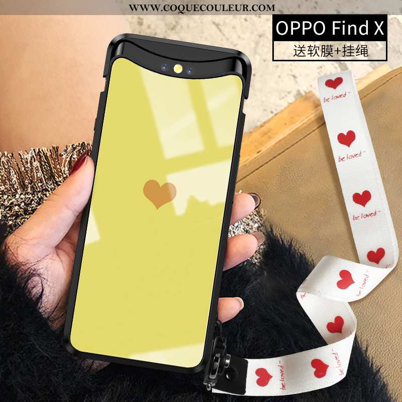 Housse Oppo Find X Protection Tout Compris Amour, Étui Oppo Find X Verre Personnalité Jaune