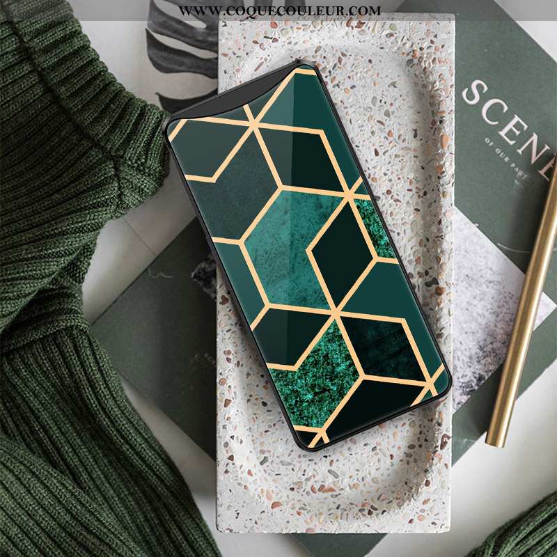 Housse Oppo Find X Fluide Doux Tout Compris Verre, Étui Oppo Find X Silicone Créatif Verte