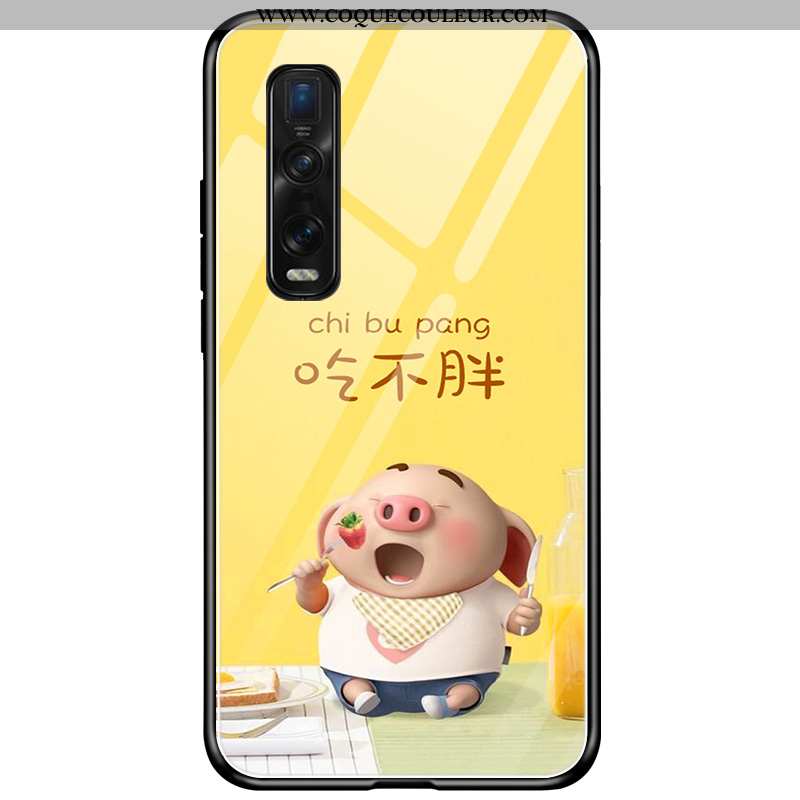 Coque Oppo Find X2 Pro Dessin Animé Verre Coque, Housse Oppo Find X2 Pro Charmant Miroir Jaune