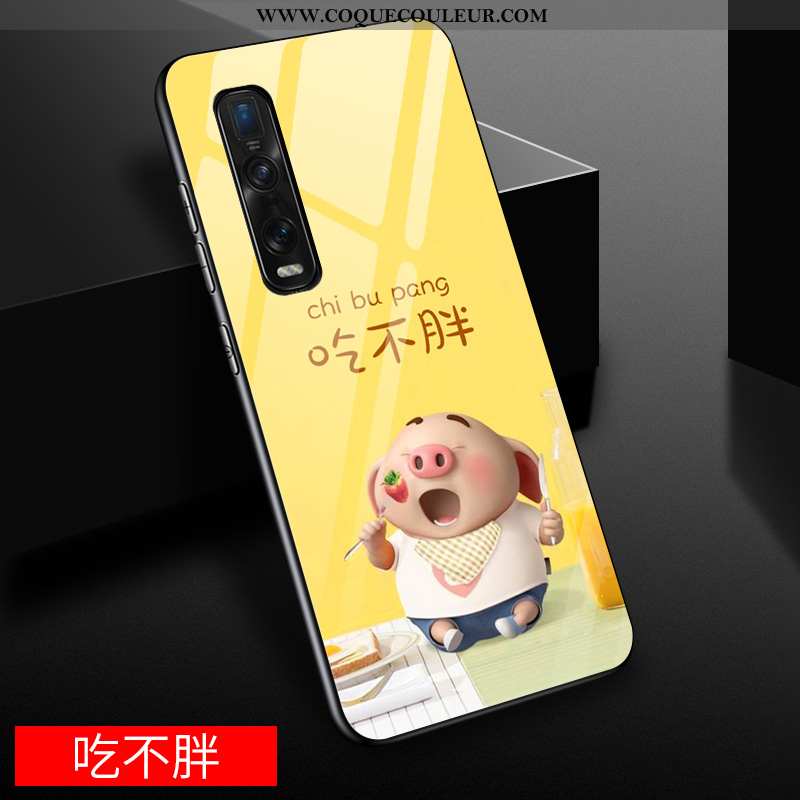 Coque Oppo Find X2 Pro Dessin Animé Verre Coque, Housse Oppo Find X2 Pro Charmant Miroir Jaune