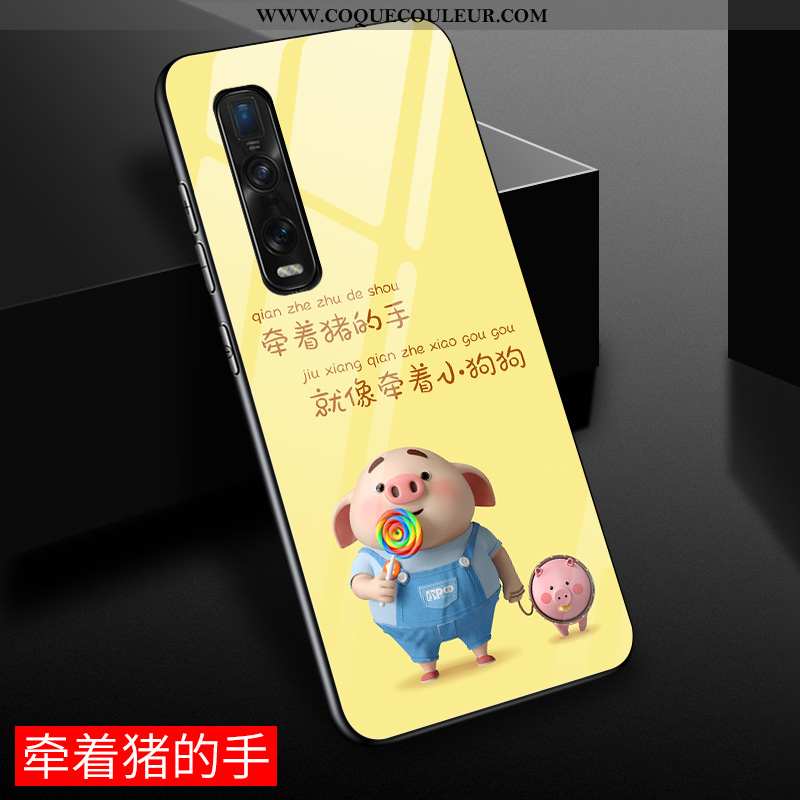 Coque Oppo Find X2 Pro Dessin Animé Verre Coque, Housse Oppo Find X2 Pro Charmant Miroir Jaune