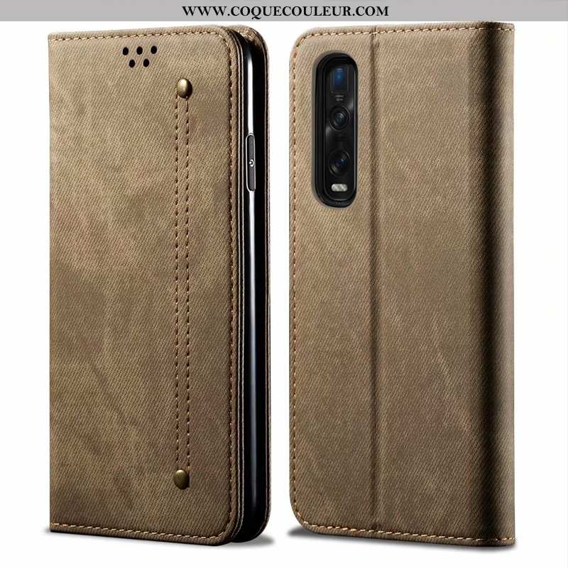 Housse Oppo Find X2 Pro Cuir Coque Tout Compris, Étui Oppo Find X2 Pro Protection Business Khaki