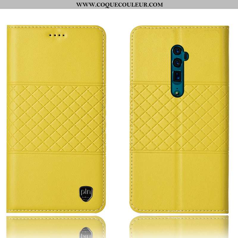 Coque Oppo Reno 10x Zoom Protection Jaune, Housse Oppo Reno 10x Zoom Cuir Véritable Étui Jaune