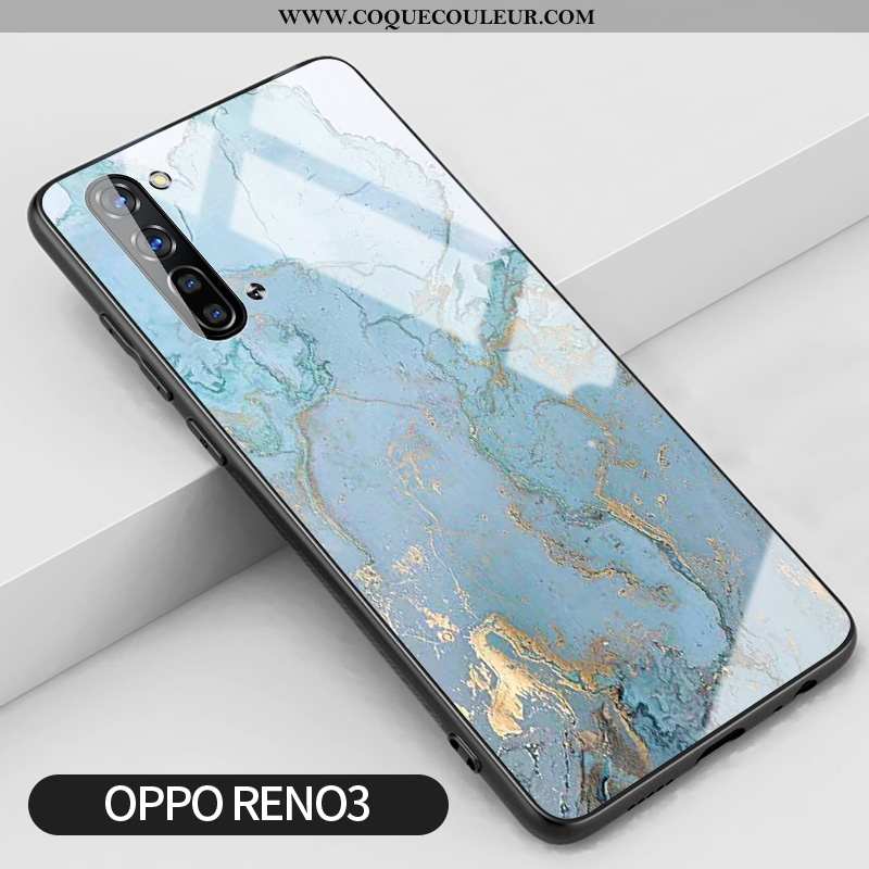 Coque Oppo Reno 3 Protection Silicone Incassable, Housse Oppo Reno 3 Verre Or Bleu