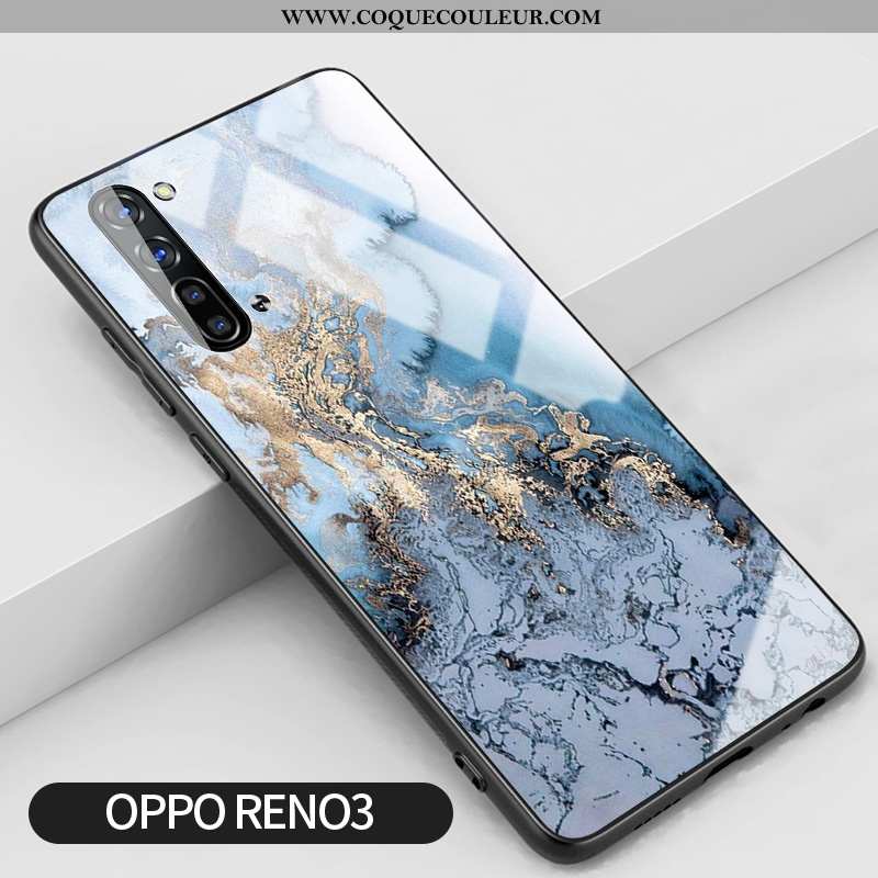 Coque Oppo Reno 3 Protection Silicone Incassable, Housse Oppo Reno 3 Verre Or Bleu