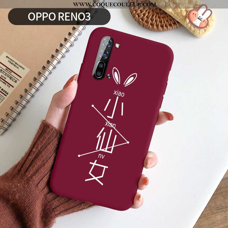 Coque Oppo Reno 3 Silicone Frais Amoureux, Housse Oppo Reno 3 Protection Net Rouge