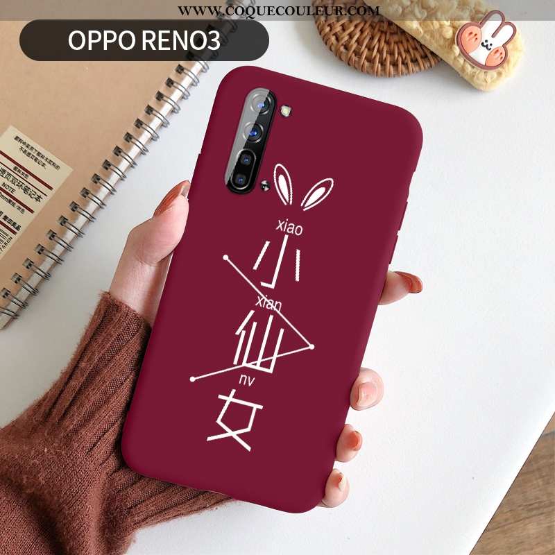 Coque Oppo Reno 3 Silicone Frais Amoureux, Housse Oppo Reno 3 Protection Net Rouge