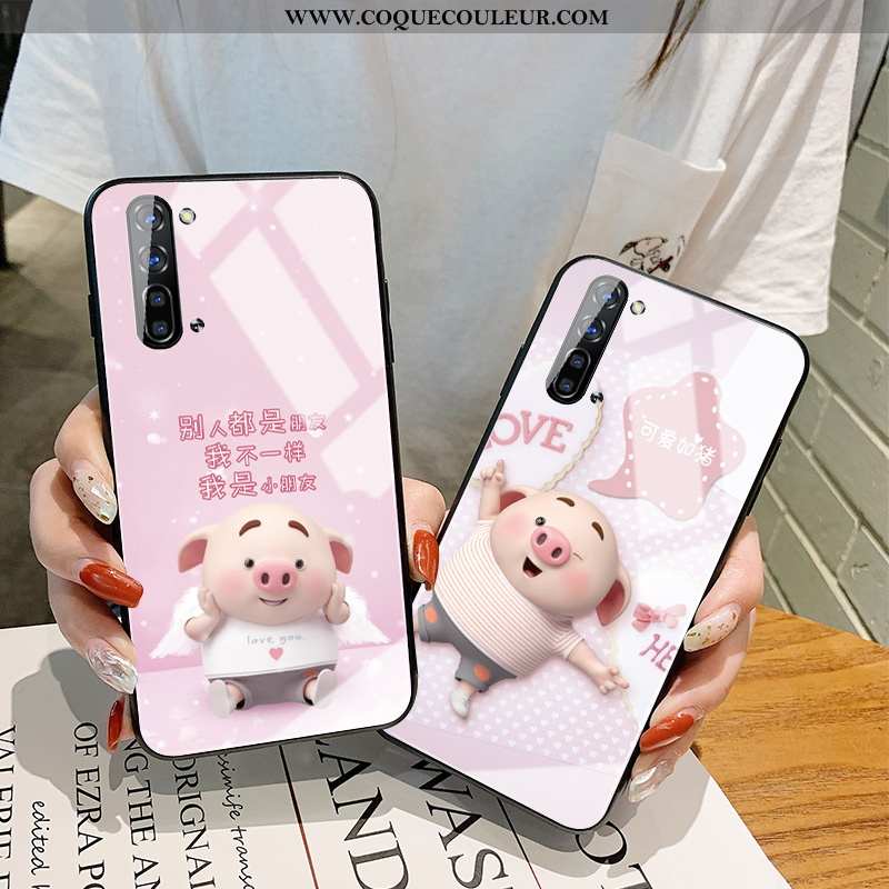 Étui Oppo Reno 3 Verre Coque Silicone, Oppo Reno 3 Créatif Incassable Rose