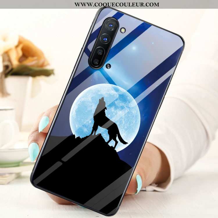 Coque Oppo Reno 3 Verre Étui Coque, Housse Oppo Reno 3 Bleu Téléphone Portable