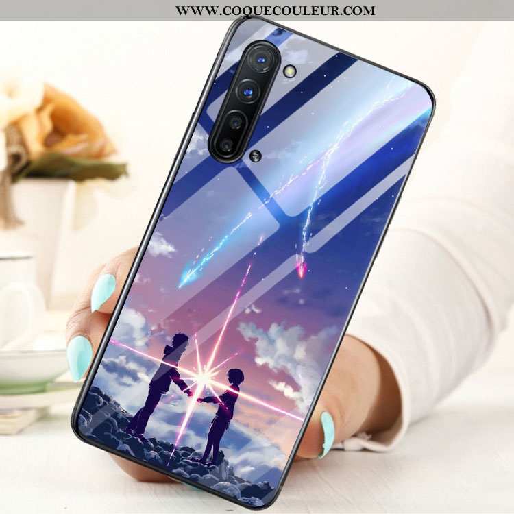 Coque Oppo Reno 3 Verre Étui Coque, Housse Oppo Reno 3 Bleu Téléphone Portable