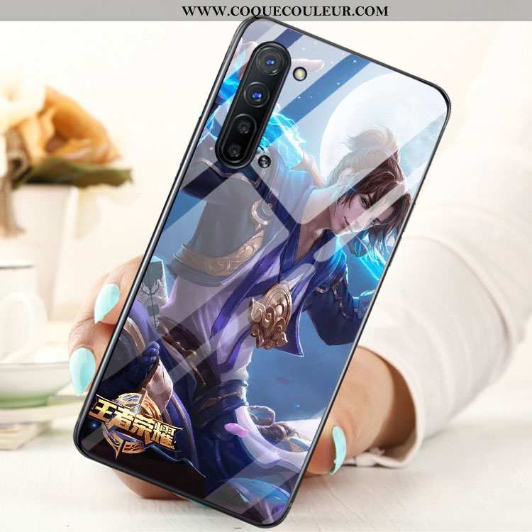 Coque Oppo Reno 3 Verre Étui Coque, Housse Oppo Reno 3 Bleu Téléphone Portable