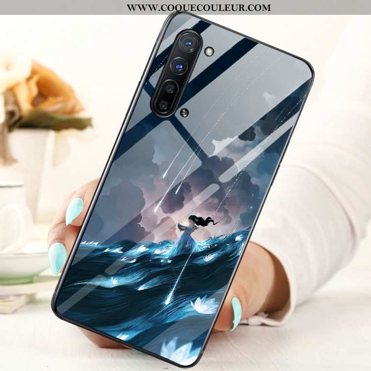 Coque Oppo Reno 3 Verre Étui Coque, Housse Oppo Reno 3 Bleu Téléphone Portable