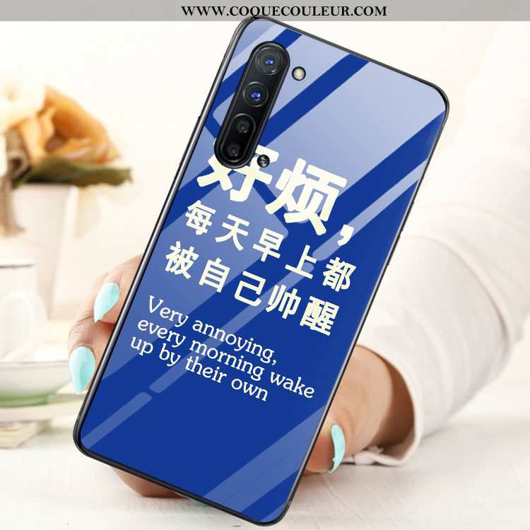 Coque Oppo Reno 3 Verre Étui Coque, Housse Oppo Reno 3 Bleu Téléphone Portable