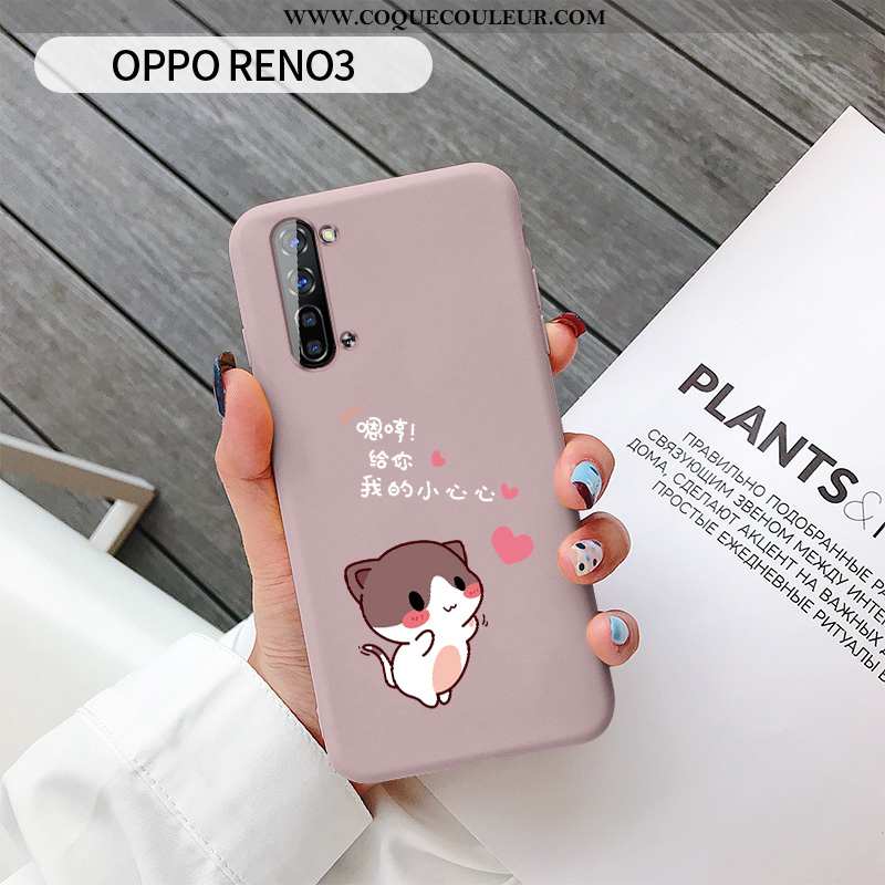 Étui Oppo Reno 3 Créatif Personnalité Délavé En Daim, Coque Oppo Reno 3 Dessin Animé Rose